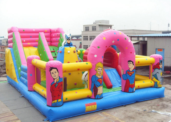Pink PVC Tarpaulin Inflatable Floating Playground , Inflatable Theme Park Fireproof
