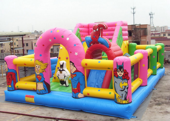 Pink PVC Tarpaulin Inflatable Floating Playground , Inflatable Theme Park Fireproof
