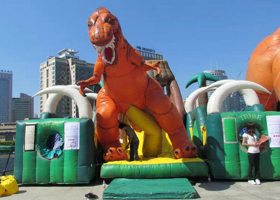 Outdoor Inflatable Amusement Park Frame Retardent With Large Blow Up Dinosour
