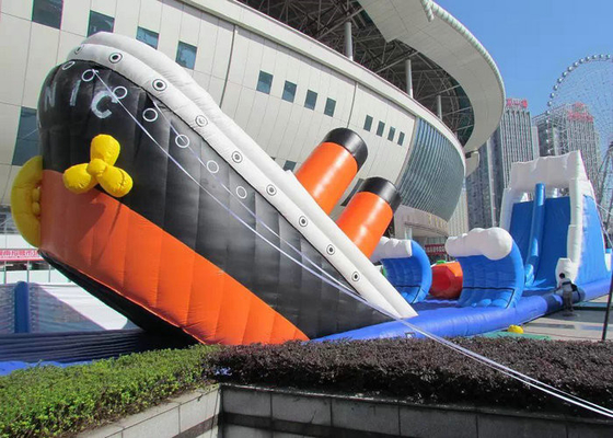 Custom Made Inflatable Obstacle Course With Titanic Slide PVC Tarp Materials