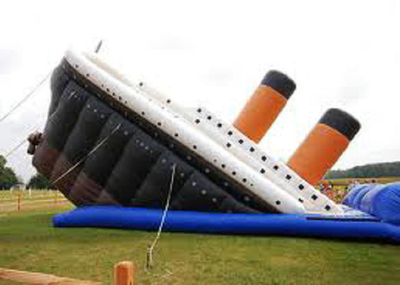 Titanic Shaped Commercial Inflatable Slide Safe Air Flap Inside For Amusement Park