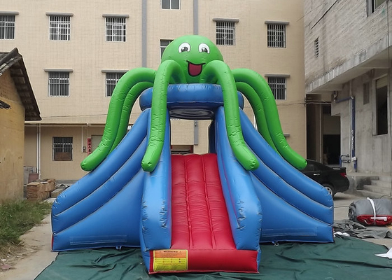 Green Octopus Giant Inflatable Slide Popular Attraction Reinforced Strips At Joint