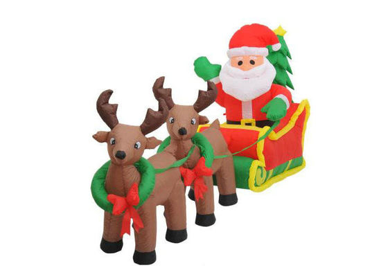 Santa Clause Inflatable Holiday Decorations With Reindeers Double Line Stitched