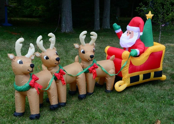 Santa Clause Inflatable Holiday Decorations With Reindeers Double Line Stitched