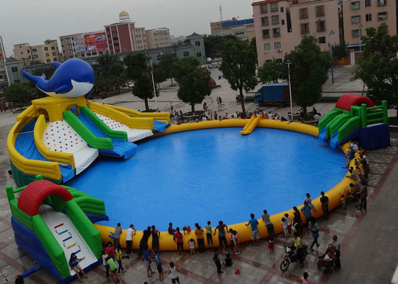 Outdoor PVC Inflatable Water Park OEM Customized With Pool Water Slide