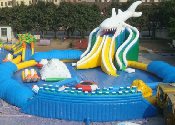 Outdoor PVC Inflatable Water Park OEM Customized With Pool Water Slide