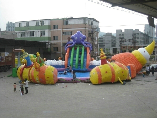 Outdoor PVC Inflatable Water Park OEM Customized With Pool Water Slide